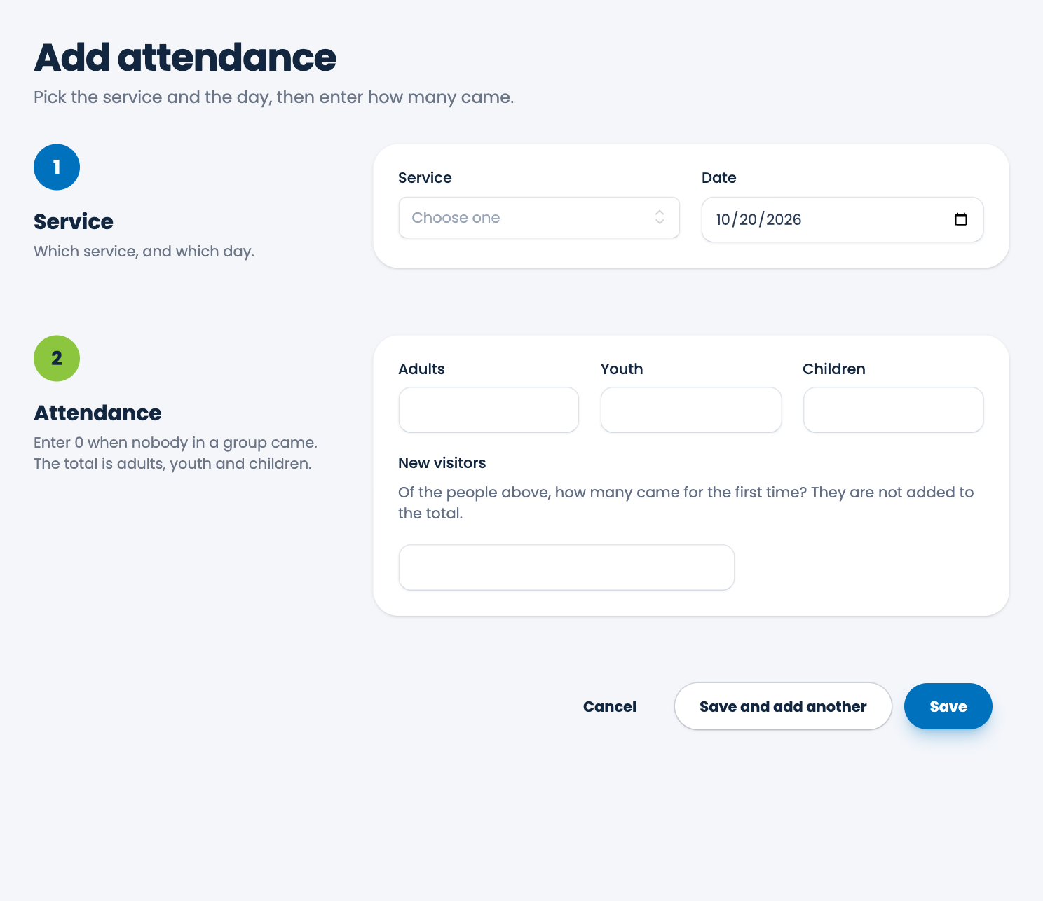The Add attendance form