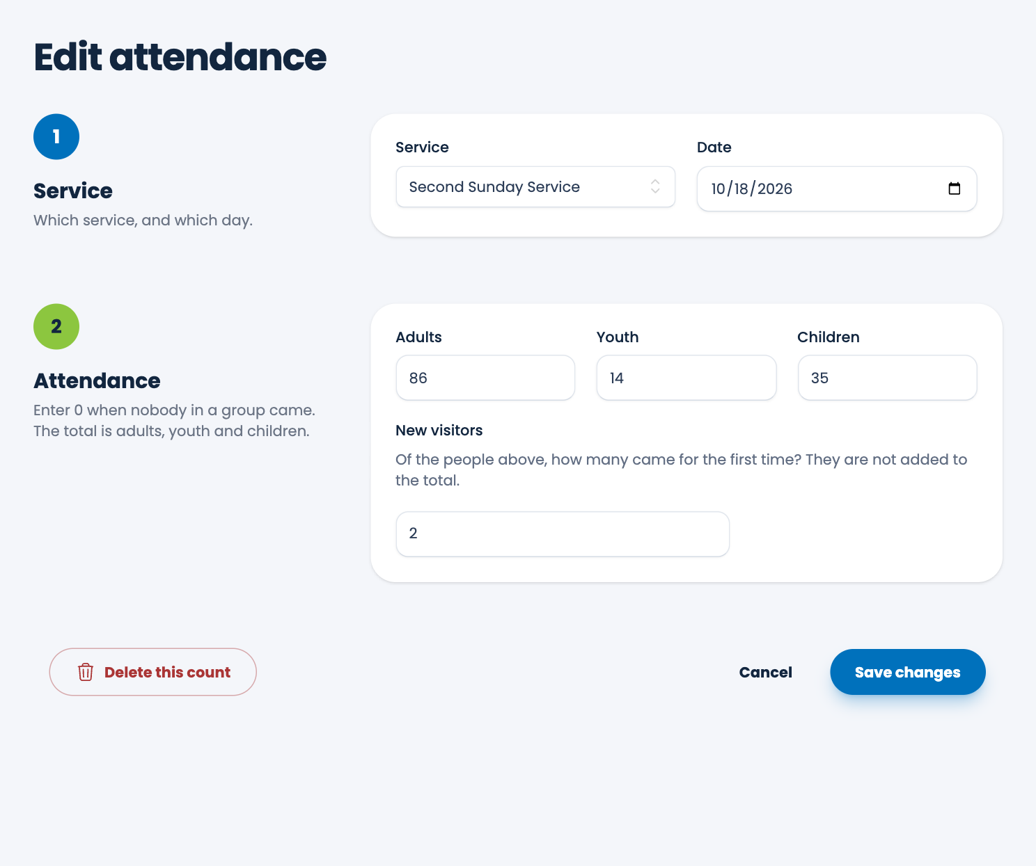 Editing an attendance count
