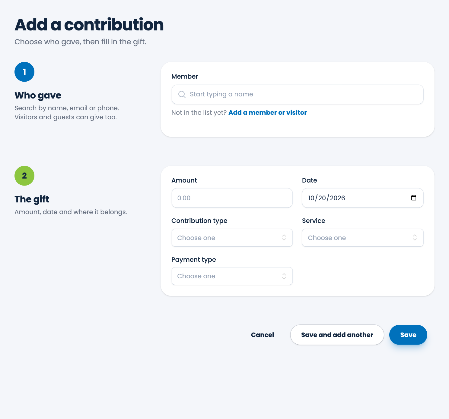 The Add contribution form