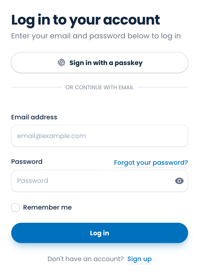 The log in page
