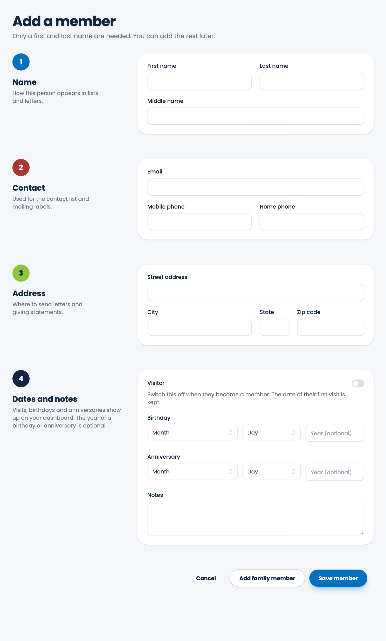 The Add member form