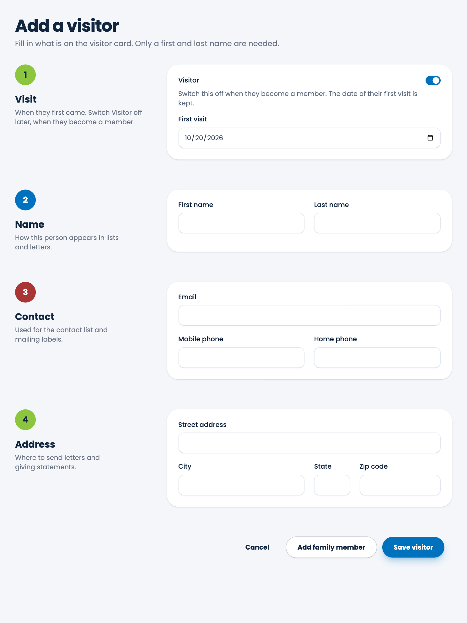 The Add visitor form