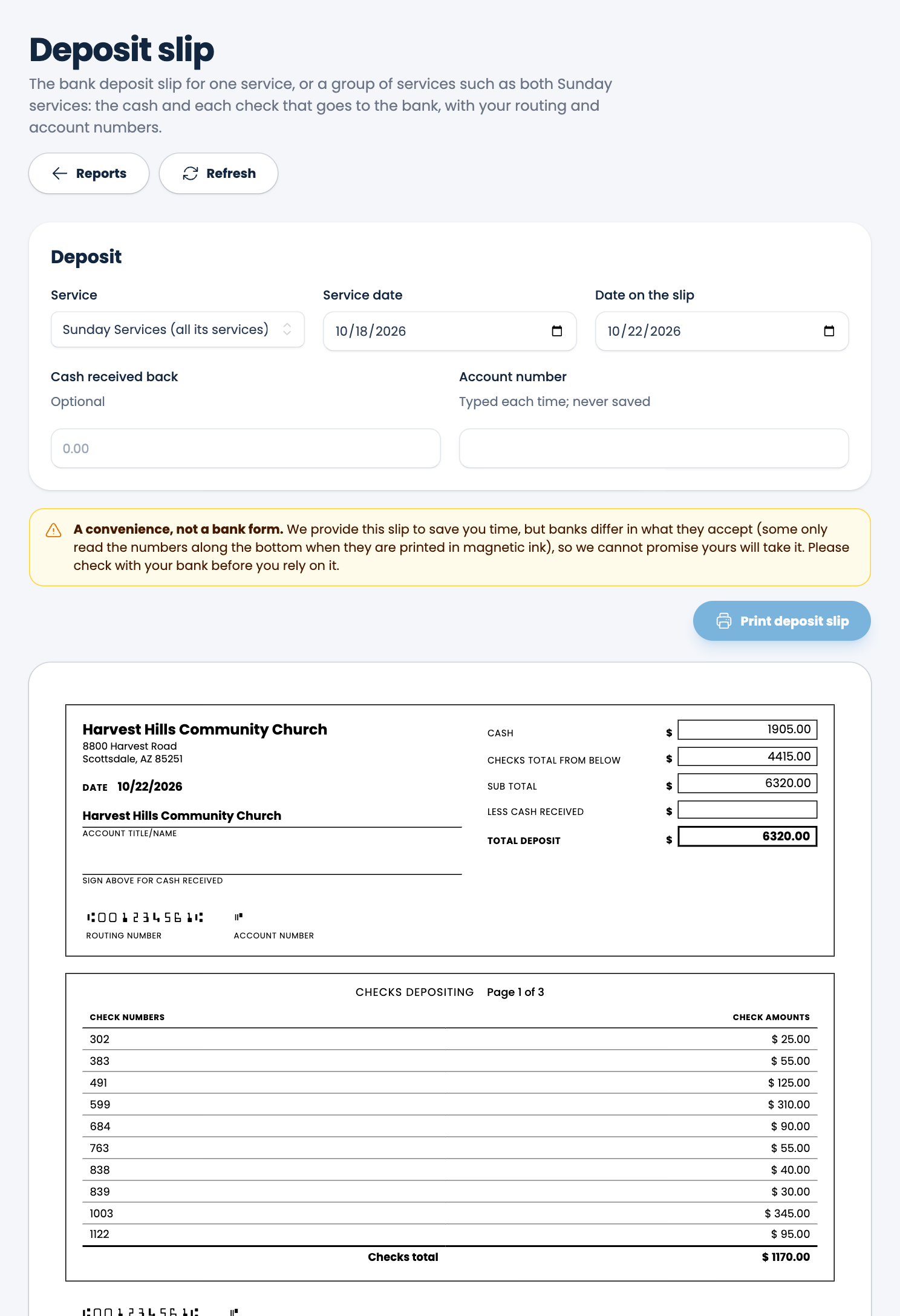 The deposit slip