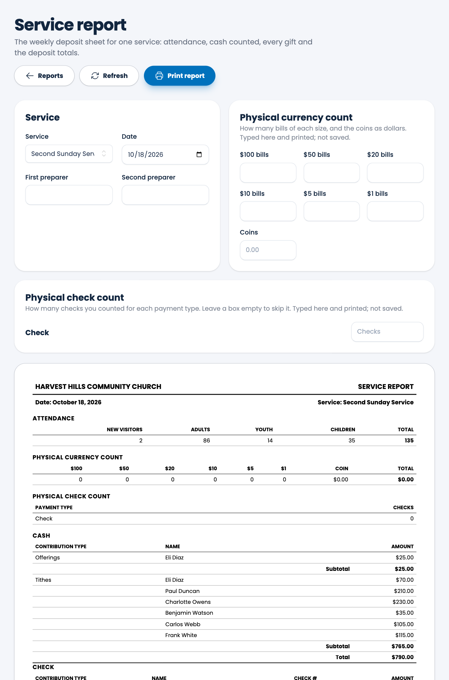 The service report