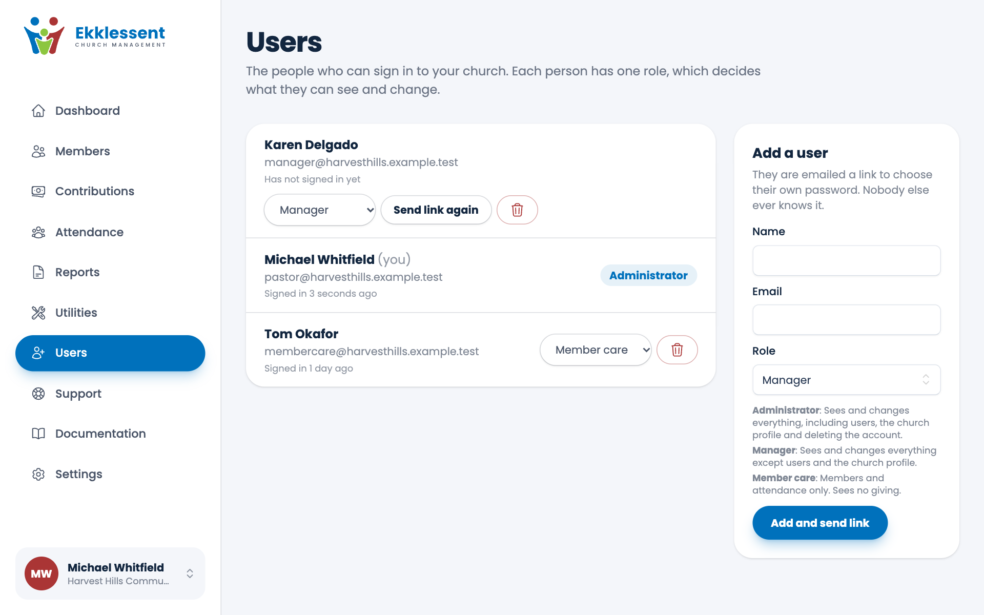 The Users page