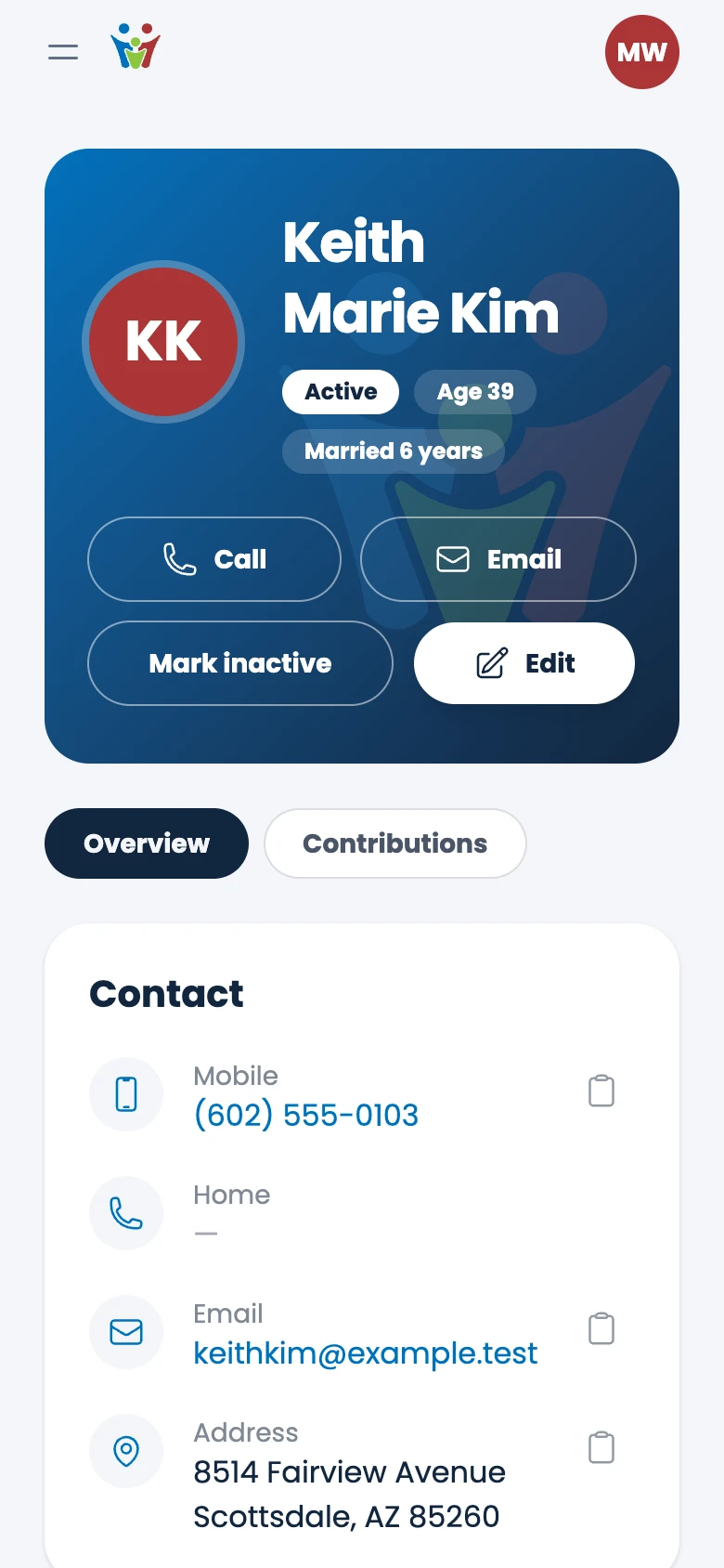 A member's page on a phone.